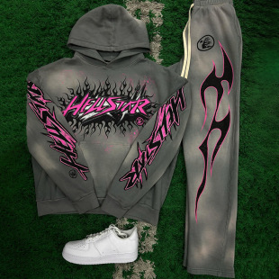 2025 spring and autumn new men's fashion hooded flared pants suit