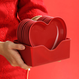 Red festive wedding heart-shaped plate cake snack love plate bone dish Fruit Dish Snack Plate small plate