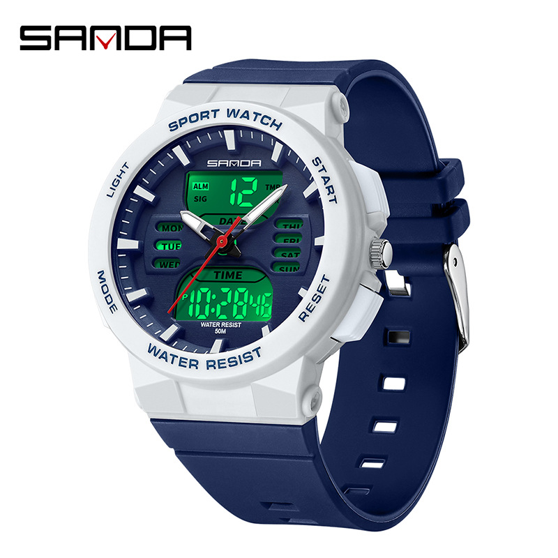 Reloj deportivo de pareja sanda Sanda doble pantalla reloj electrónico multifuncional nocturna impermeable reloj electrónico 6185