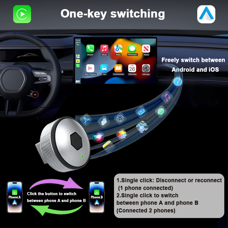 Cross-border one-click switching new carplay box Android two-in-one box wireless adapter for in-car connectivity