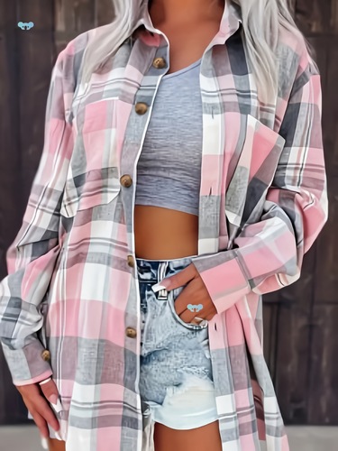 Women's Plaid Shirt Polyester Long Sleeve Cross-border Dropshipping