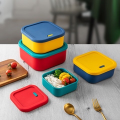New silicone fruit preservation box refrigerator square silicone rice box with exhaust valve microwave bento box