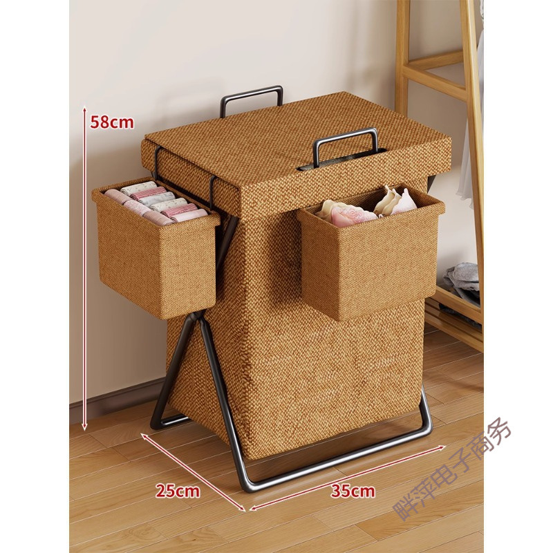 Foldable Laundry Basket, foldable bedroom storage bin, fabric hamper with side sock pocket, multi-size