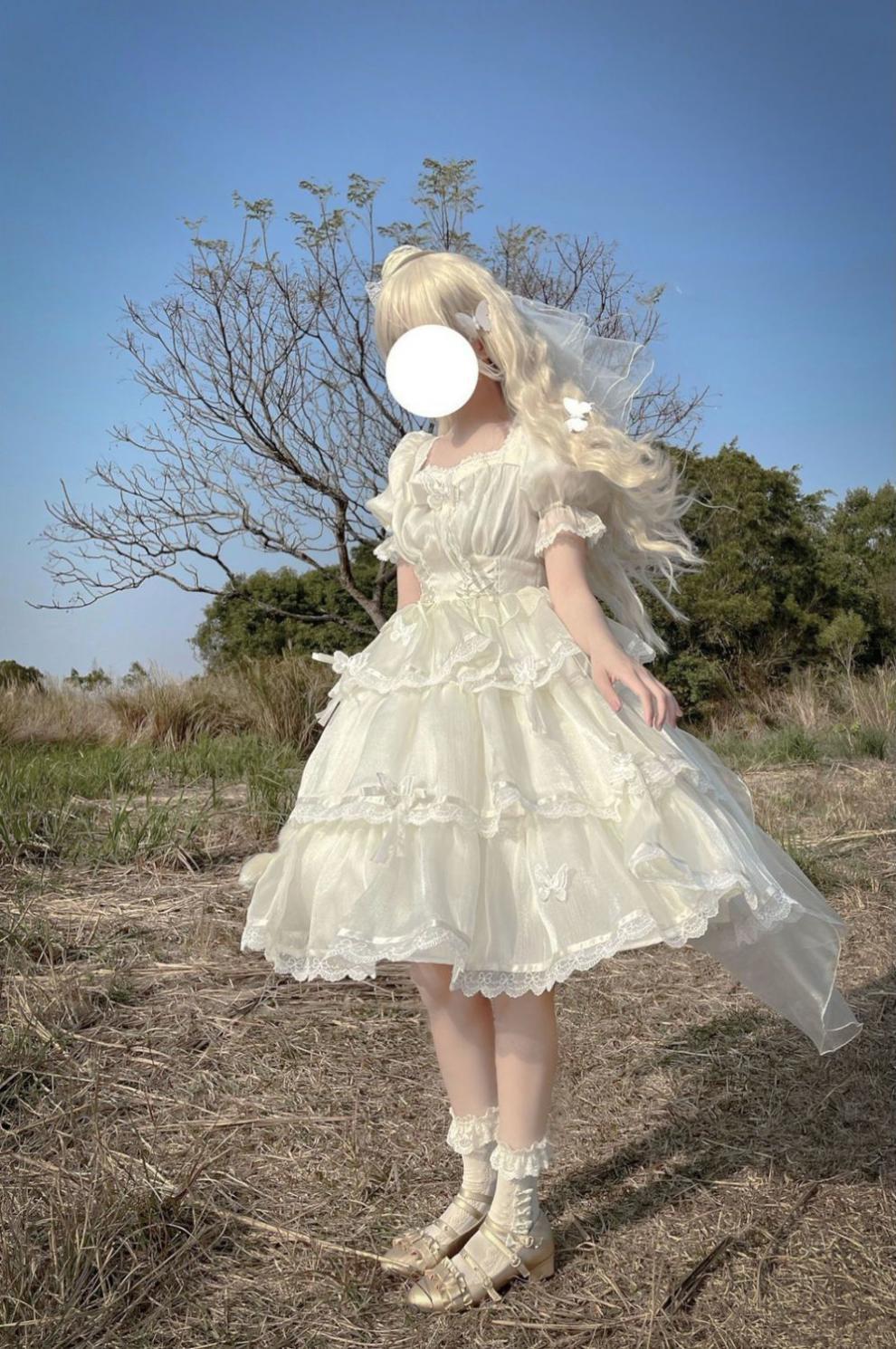 全款现货芙拉小姐洛丽塔连衣裙op花嫁华丽方领泡泡袖三段式-阿里巴巴