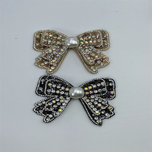 New Gravel Colored Diamond Pearl Buckle Double-layer Butterfly Shoe Flower All-match Women's Shoe Jewelry Detachable Bow Shoe Flower