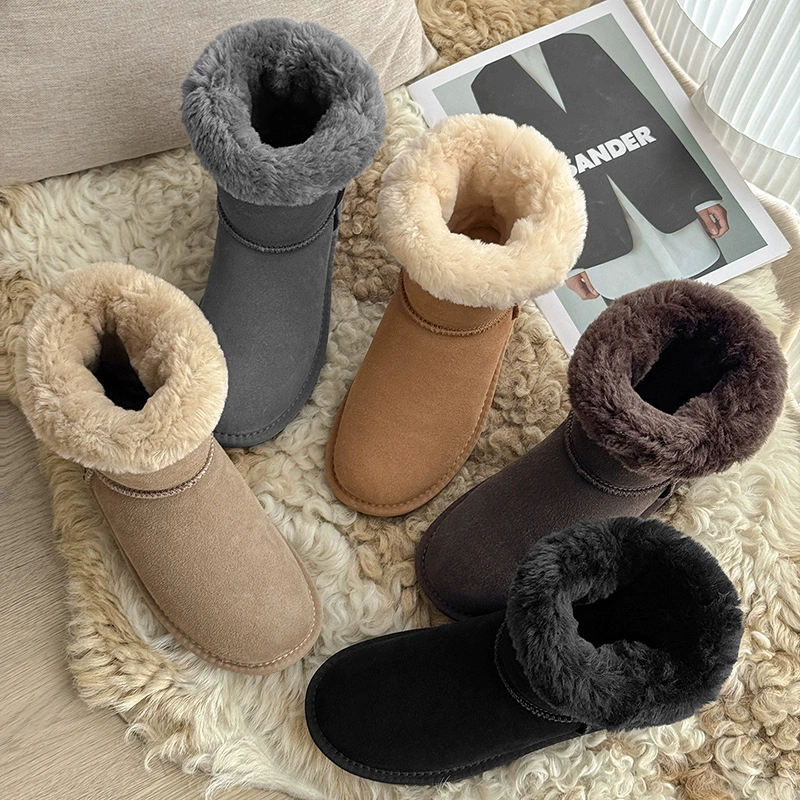 Mid‑calf leather warm boots, non‑slip sole, insulated lining, sizes EU 35–42