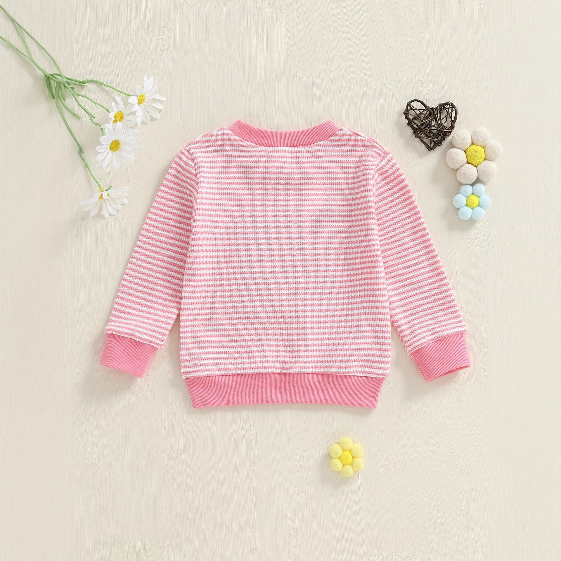 Combinaison-sweat à rayures gaufrées pour bébé fille (0-3 ans), avec broderie et inscription. Tenue d'automne style sœur._voghion.com