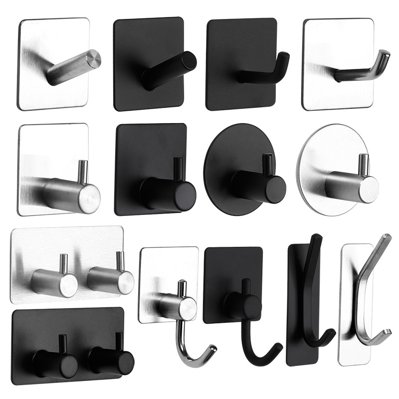 Gancho de baño de acero inoxidable 304 sin perforar transfronterizo fuerte adhesivo colgante de pared gancho de ropa de metal gancho de abrigo