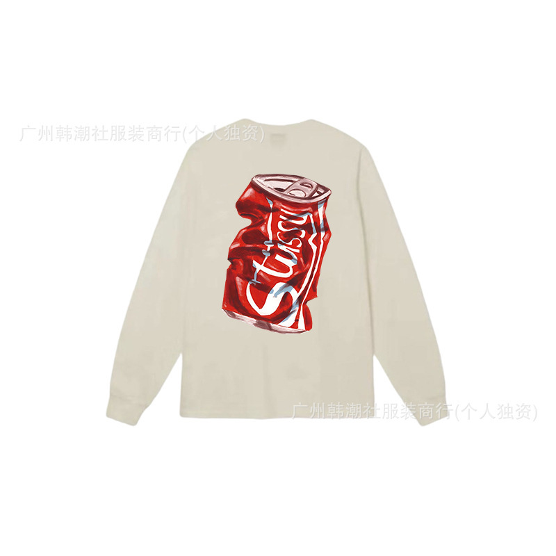 25S跨境斯图西长袖印花t恤美式潮牌STUSSY圆筒布休闲宽松男女同款|undefined