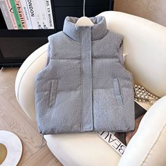秋冬立领毛呢短款羽绒棉马甲25年新款韩版加厚纯色外套坎肩