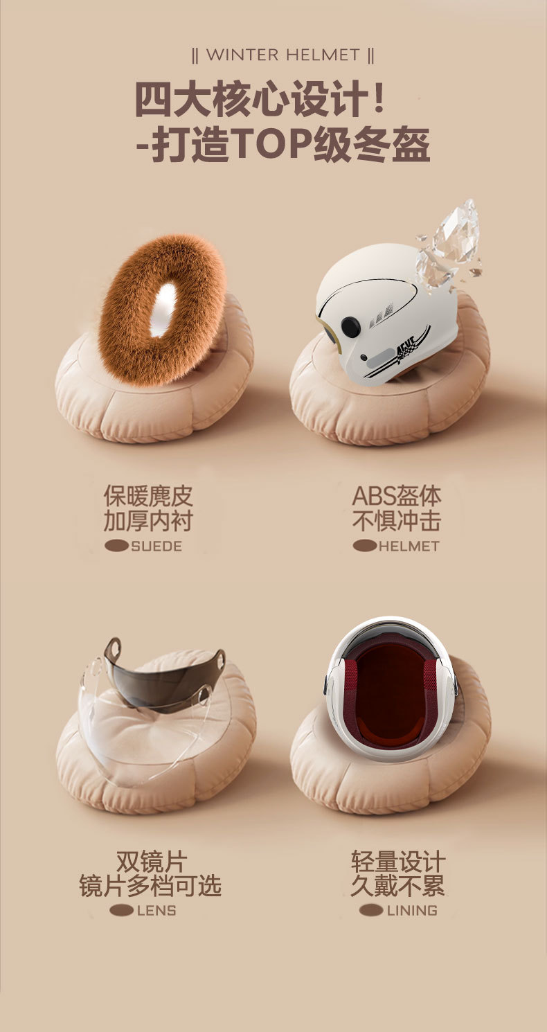 Windproof and Rainproof Autumn and Winter 3C Half Helmet Women's Men's Wash-Free Anti-Fog Helmet Electric Bottle Motorcycle Helmet