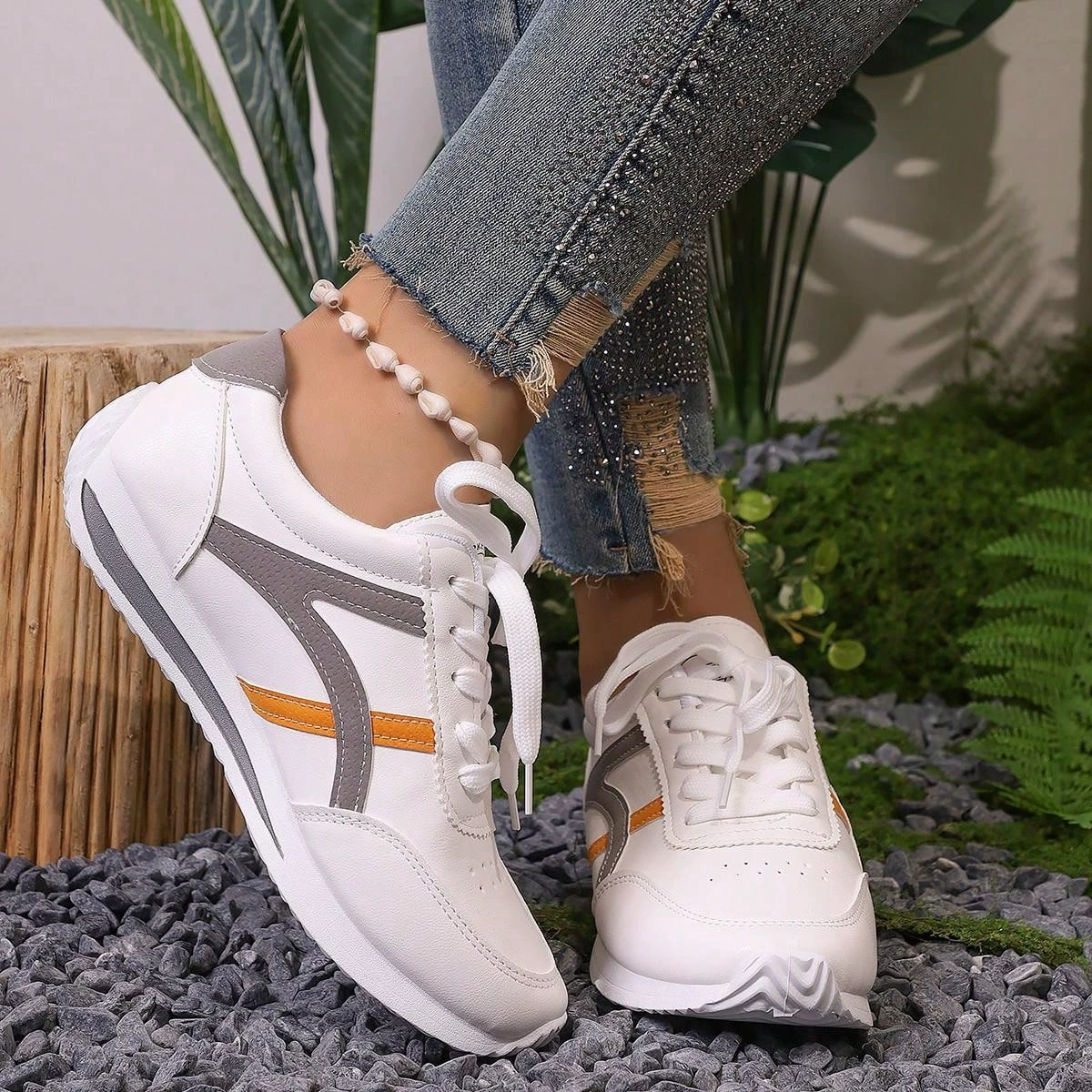 White Sneakers with Grey or Red Accents, European-Style Casual Athletic Shoes for Leisure, Unisex