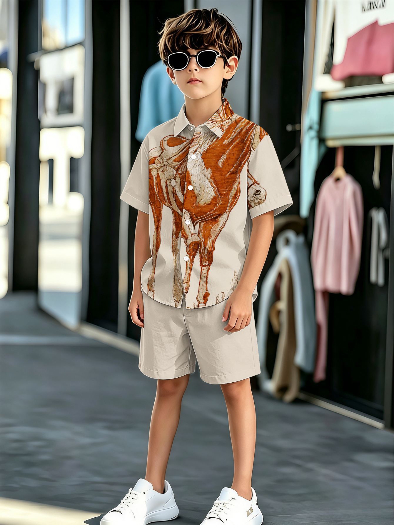 Zomer set voor jongens met overhemd en shorts met 3d print_voghion.com