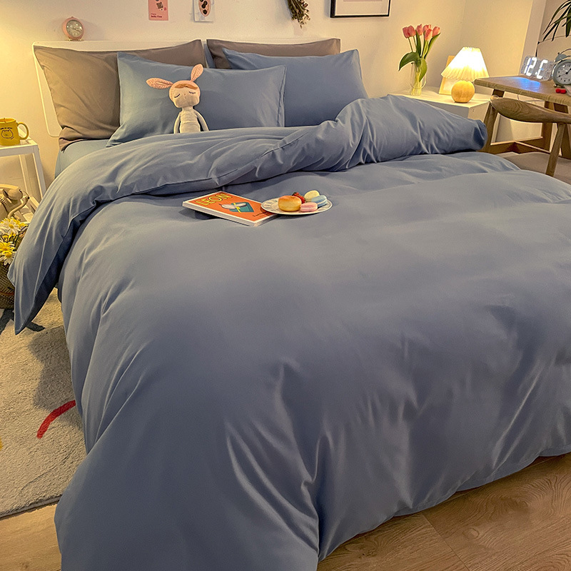 Solid Color Brushed Cotton Bedding Four-Piece Bed Sheet Wholesale Pillowcase Duvet Cover Plain Three-Piece Set Reactive_voghion.com