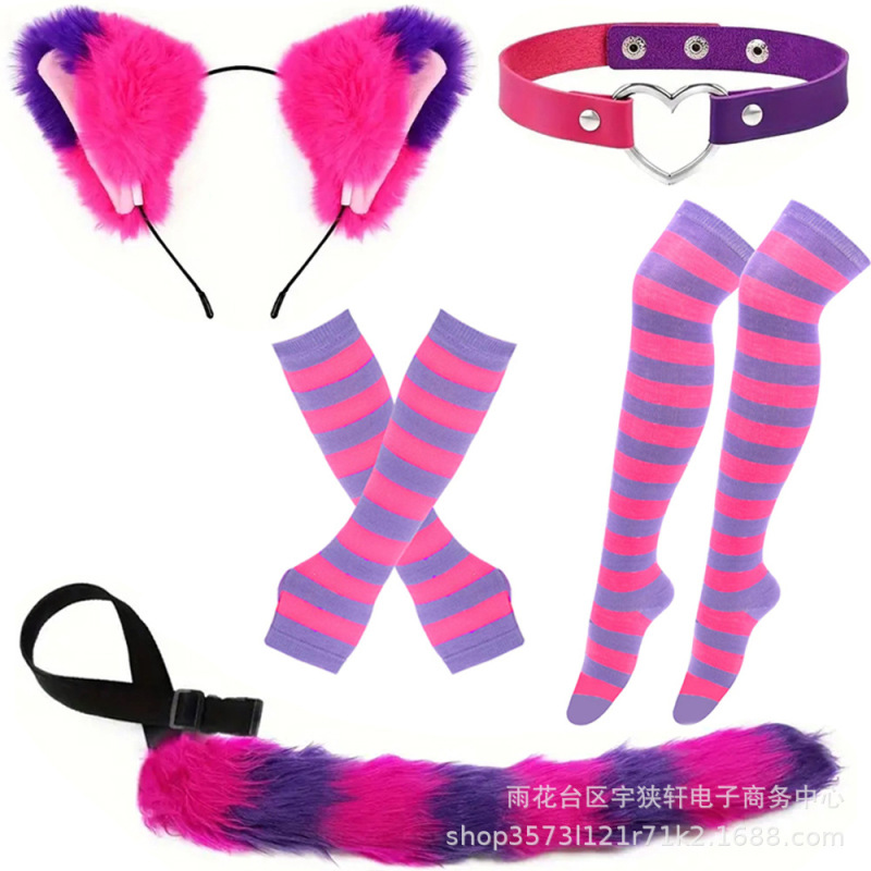 Halloween Dress up Cute Cat Cosplay Props Cat Ears Headband Gloves Stockings Cat Tail Accessories Set