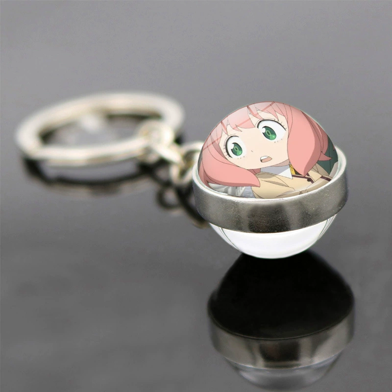 Double-sided glass pendant for keys, keychain, accessory