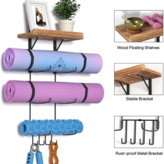 Factory Direct Sale Yoga Mat Storage Rack Foam Roller Display Shelf Assembled Wall Mount Display Stand Storage Organizer