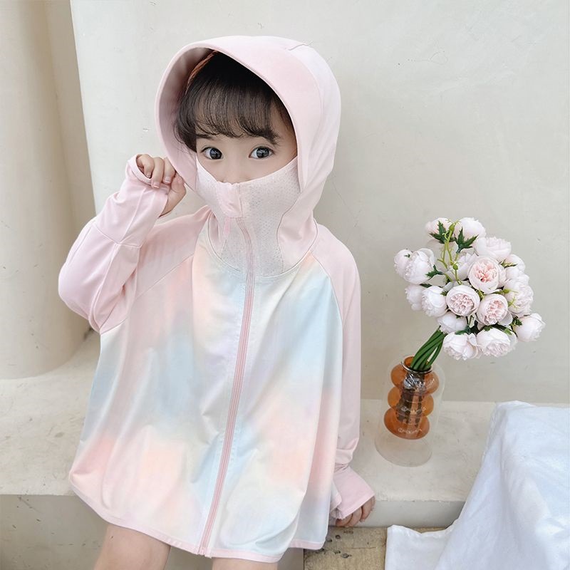 (2개) 어린이 선 스크린 의류 소년 소녀를위한 여름 통기성 스킨 의류 얇은  코트 아이스 실크 선 스크린 의류 UV 보호