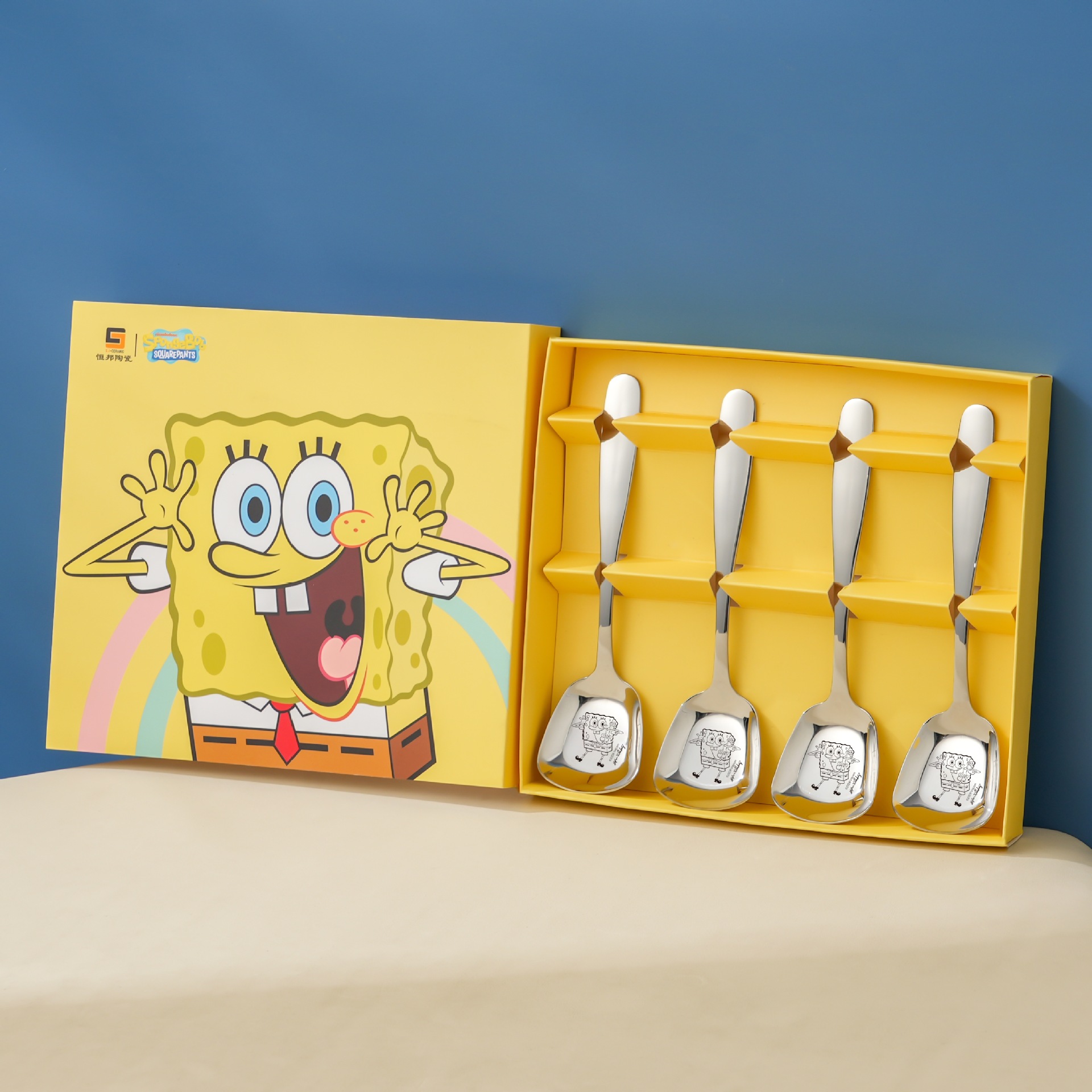 Bob Esponja 304 acero inoxidable cucharas infantiles cucharas de dibujos animados encantadores cucharas de bebés caseros de alto valor de cara cubiertos