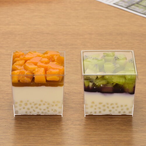 Mousse pudding ice cream jelly yogurt dessert hard plastic PS disposable cup square trapezoid transparent with lid