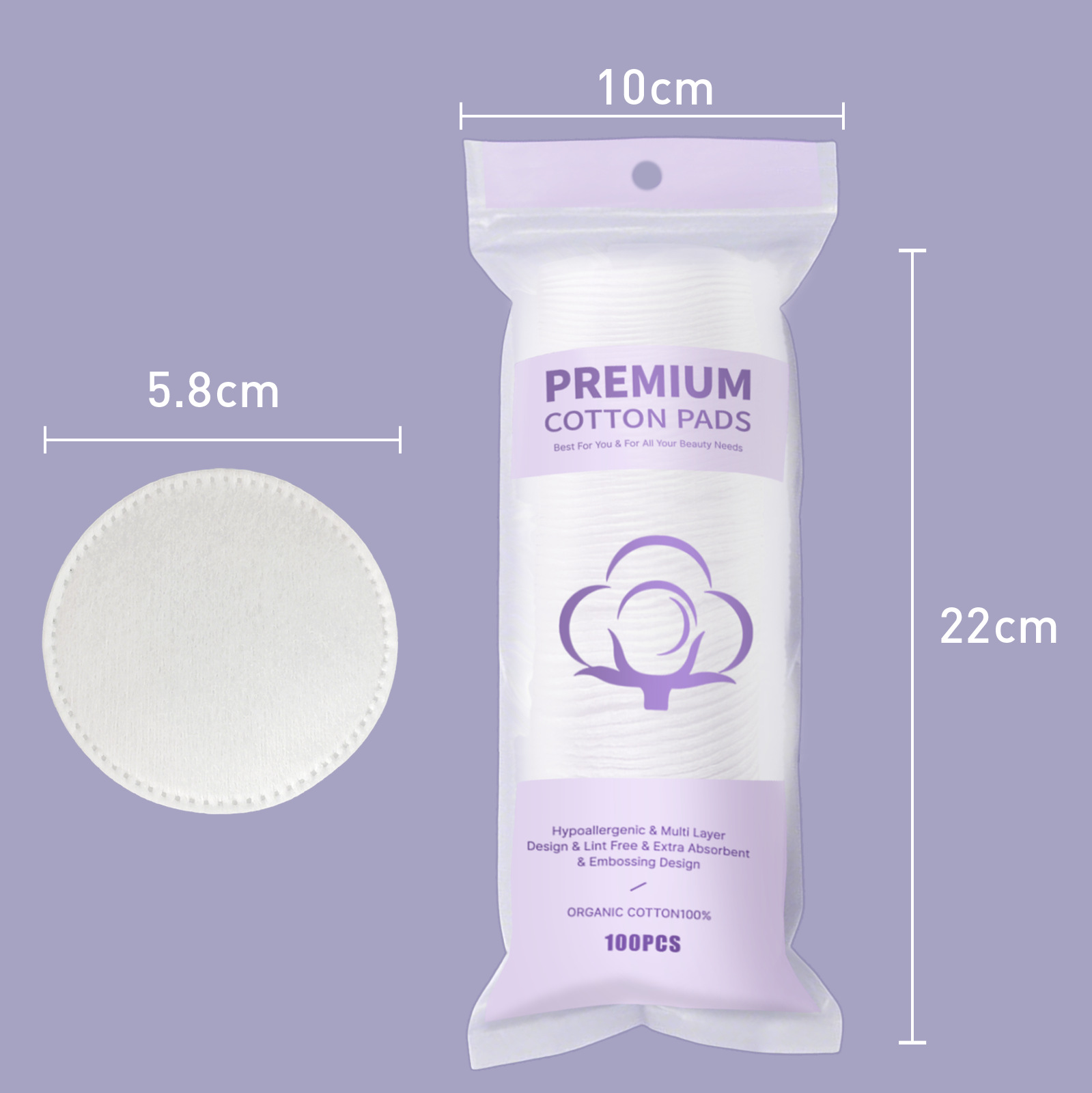 Comercio exterior transfronterizo desechable algodón grueso algodón redondo algodón grueso 5.8CM envasado en inglés