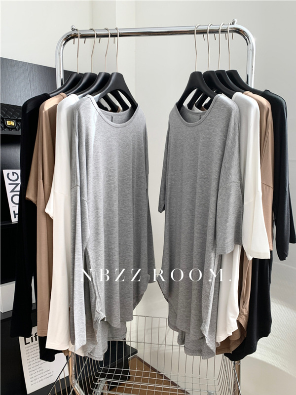 Spring/Summer 2025 Modal Draped Long-sleeved T-shirt Women's Lazy Style Loose Casual Home Nightdress Base Shirt Trendy