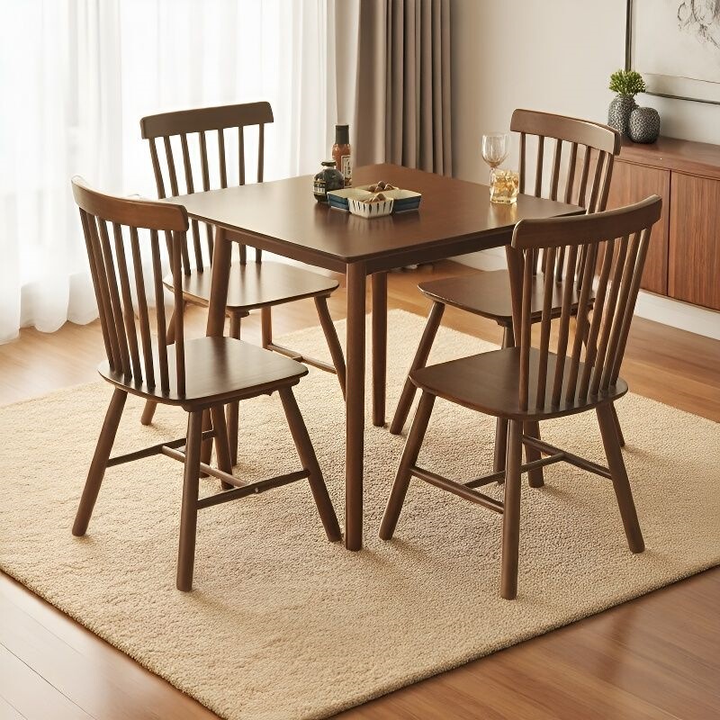 Solid wood dining table and chair set, modern and simple, suitable for small homes, walnut-colored rectangular dining table for restaurants