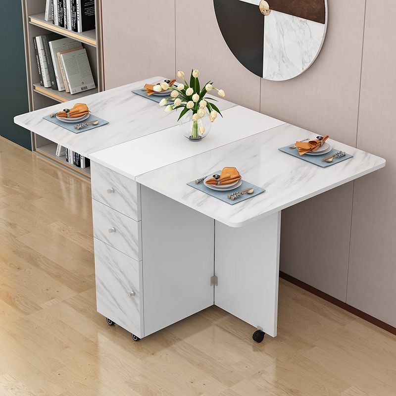 Mesa plegable simple, mesa de comedor de tipo pequeño, mesa de comedor retráctil multifuncional con cajón, gabinete de comedor rectangular