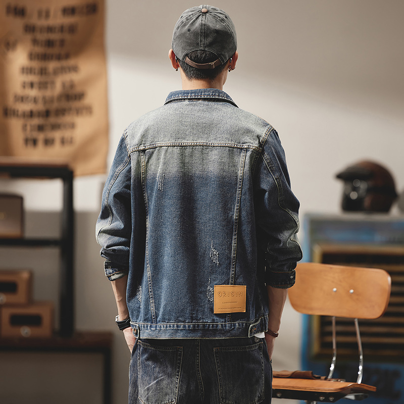 Herr retro denimjacka för höst vinter slim fit tvättad_voghion.com