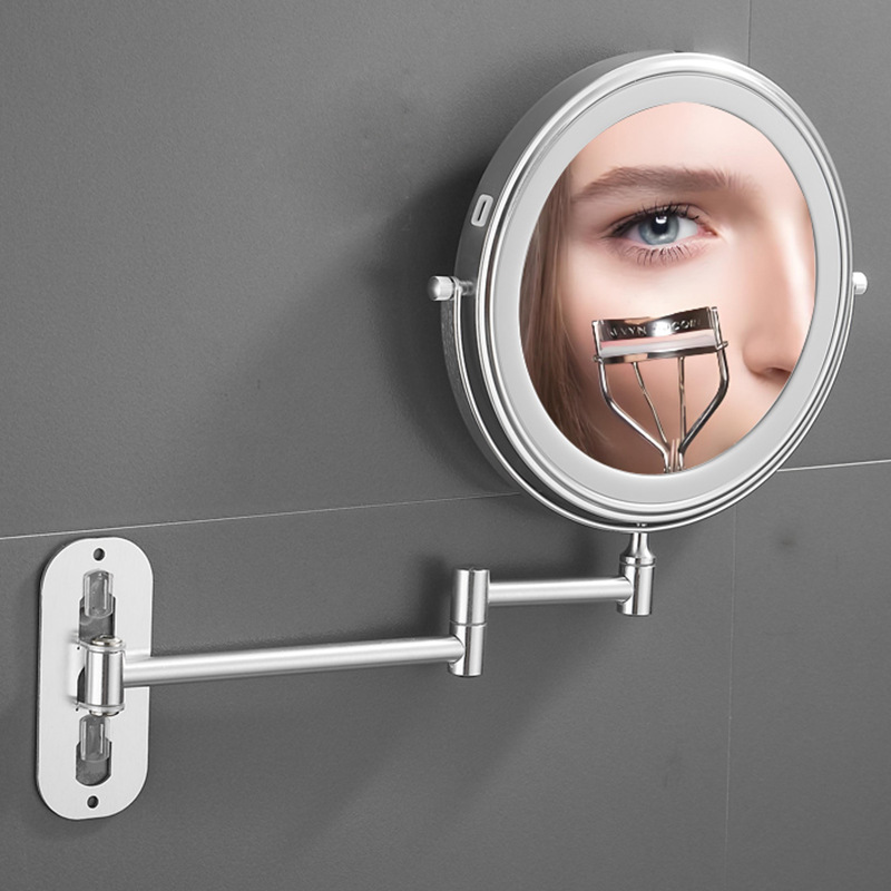 Espejo de maquillaje de baño LED con lámpara de belleza de pared de baño espejo telescópico plegable de hotel espejo de doble cara