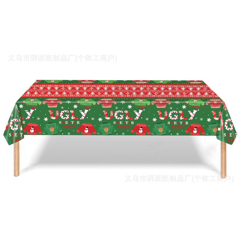 クロスボーダーホットセールクリスマスサンタクロース醜いセーターロリポップジンジャーブレッドマンテーマパーティー使い捨てテーブルクロス|undefined
