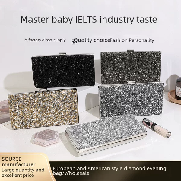 Cross-Border High-End Rhinestone Evening Clutch Bag, Diamond-Encrusted Silver Small Bag, Mini Exquisite Banquet Party Evening Bag
