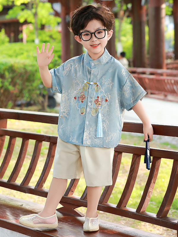 男童短袖唐装汉服夏季2025新款小童端午节夏装国风儿童新中式套装|undefined