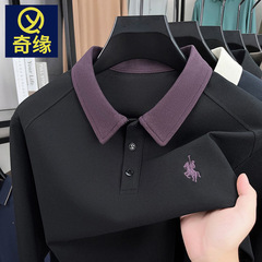 高品质拼色男士polo衫2025秋季新款时尚潮流刺绣小马标长袖t恤男