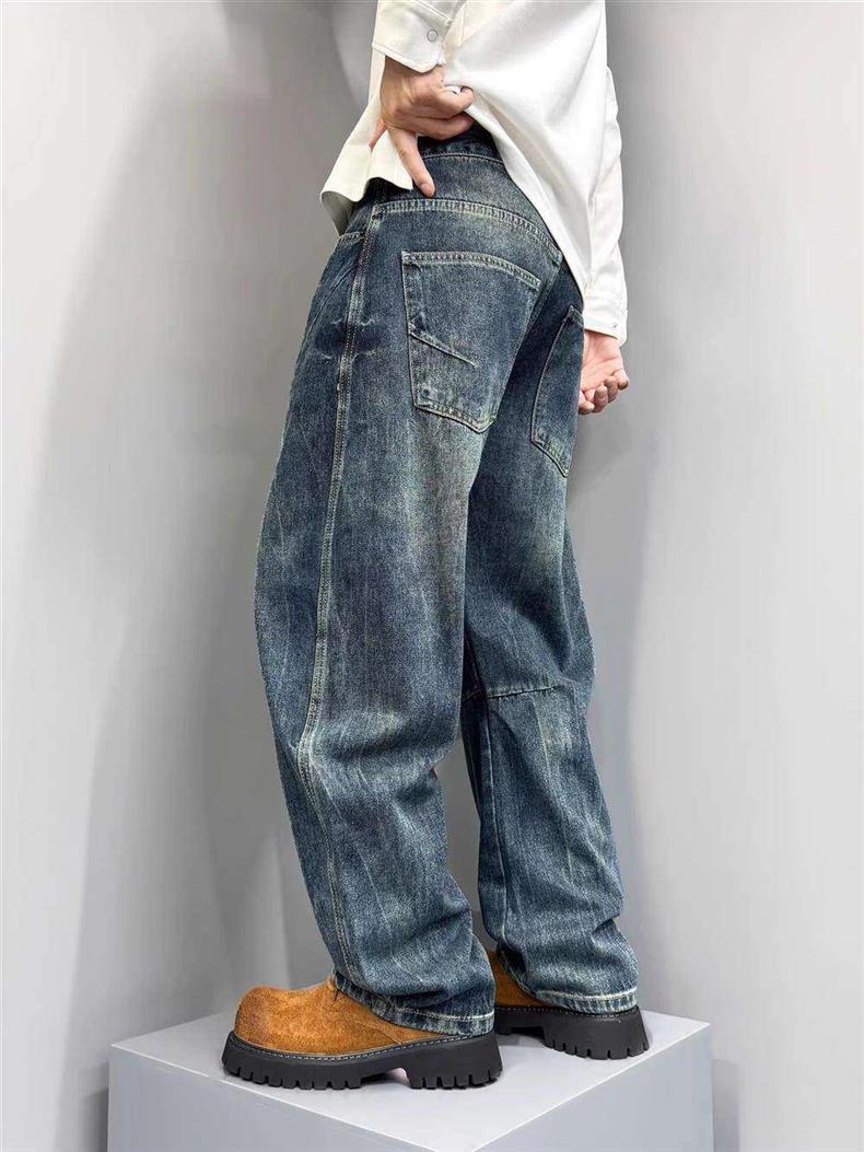Men's Retro Patchwork Jeans Spring Autumn New American Style Versatile Cool Washed Gradient Straight Leg Curved Fit Denim_mkmklike.com