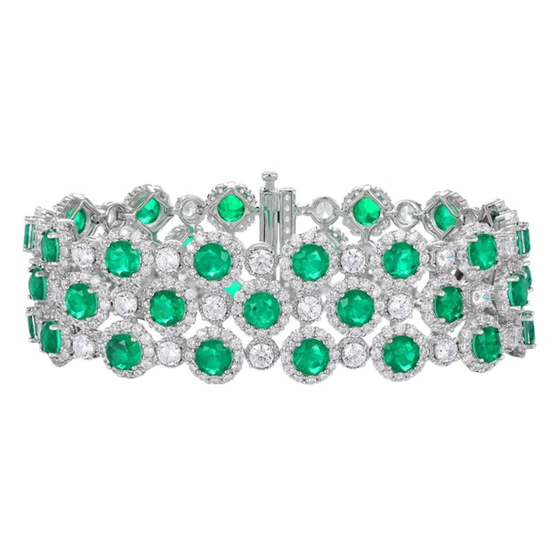 Pulsera de diamantes verde real de lujo ligero transfronterizo para mujer S925 con incrustaciones de plata para cultivar joyas de tesoros de color brillante en el cielo lleno de estrellas