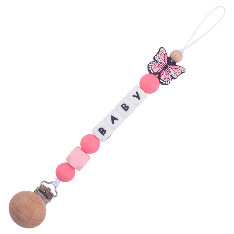 Nuevo bebé de dibujos animados animal mariposa Pavo Real búho mordedor calmante bebé molar pezón anti-gota cadena