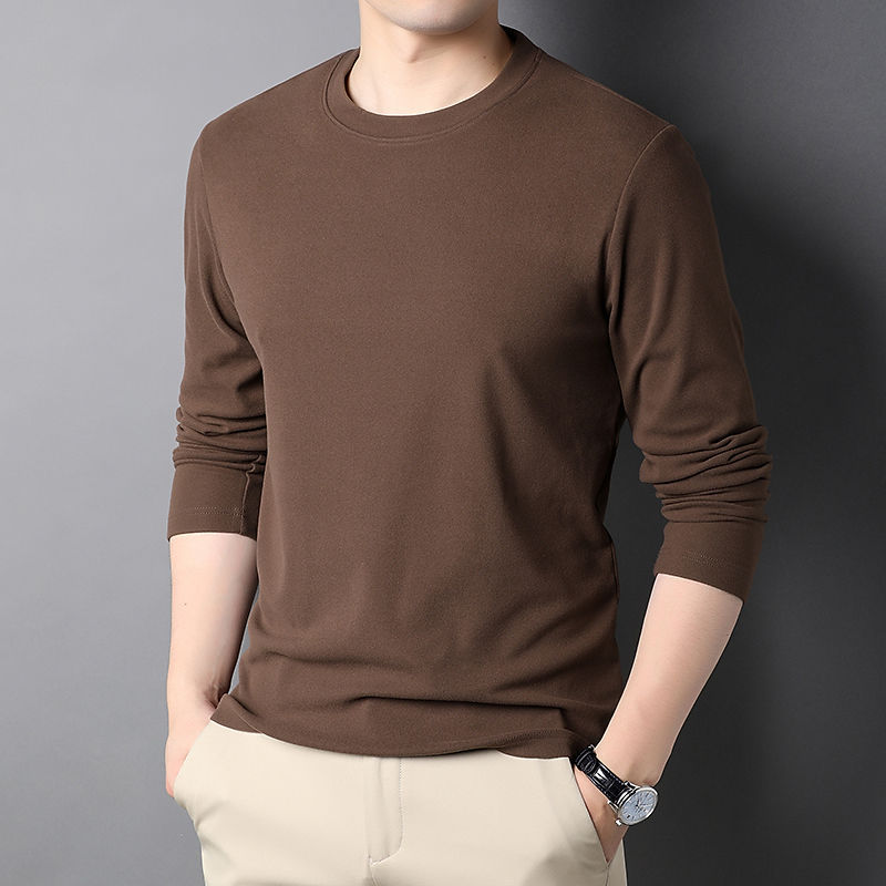 Source fabricante top camiseta larga otoño e invierno para hombres T delgado cuello redondo camisa de fondo ropa interior térmica de terciopelo alemán de doble cara