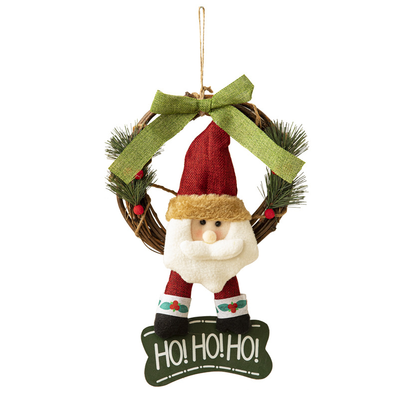 Navidad decoraciones creativo tela de dibujos animados Santa Claus Garland ratán anillo ventana puerta pared colgante diseño la escena