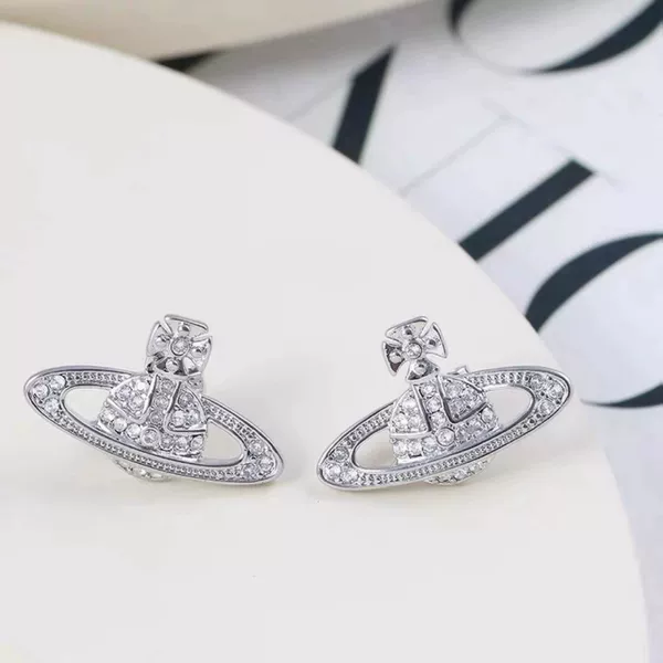New Saturn Planet Earrings European and American Simple Fashion Western Style Earrings Studs with Sparkling Diamonds Saturn Diamond Earrings Direct Sale