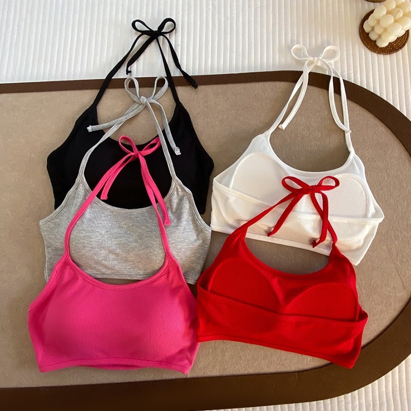 Hot Girl Small Suspender Halterneck Vest Women's Inner Wear with Breast Pads 2024 New Sexy Holiday Style Sweet and Spicy Bottoming Top