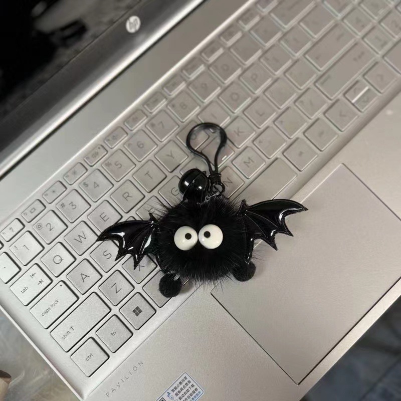 Llavero de peluche con forma de diablillo de Halloween, con pompón de piel sintética de visón, colgante de elfo, calavera