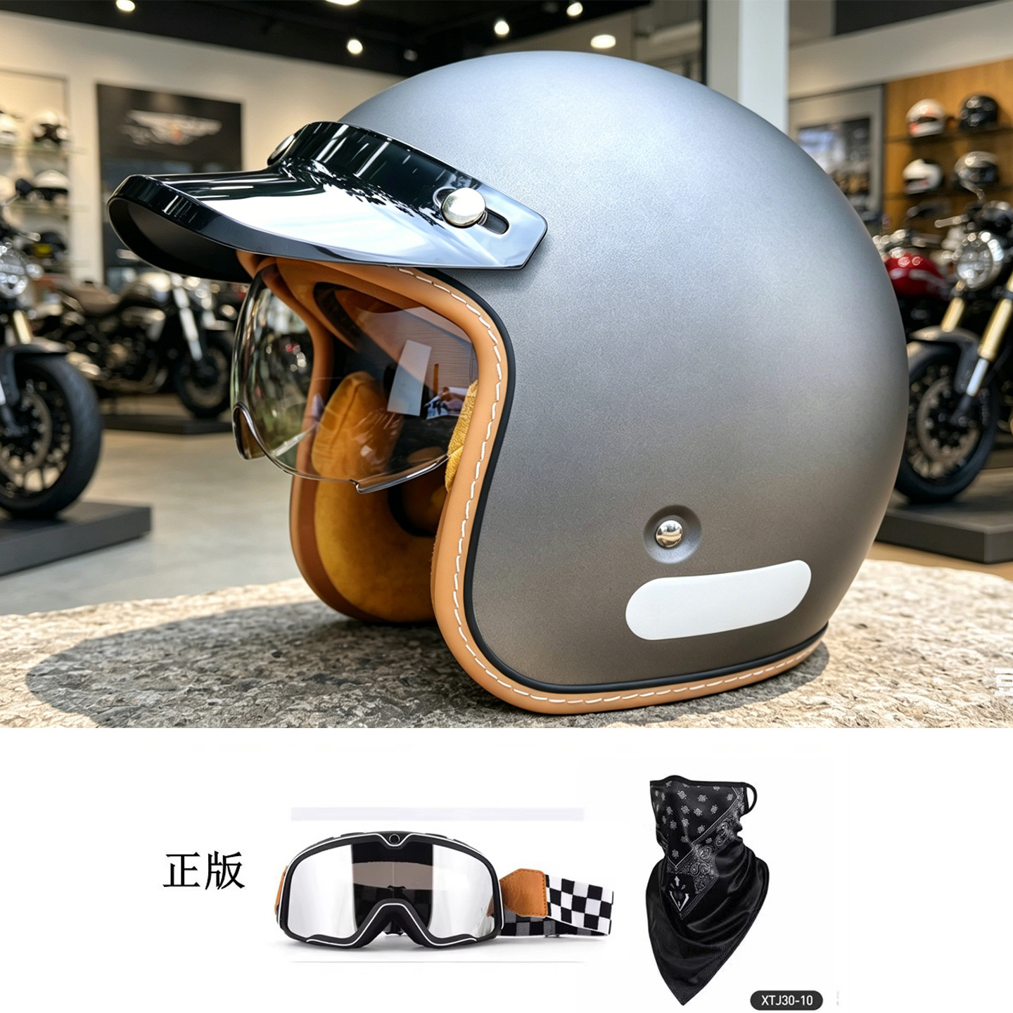 Vintage Motorcycle Helmet for Foreign Trade, 3/4 Helmet, Cross-Border Motorcycle/Electric Vehicle Half Helmet with Built-In Visor, 3C Dropshipping