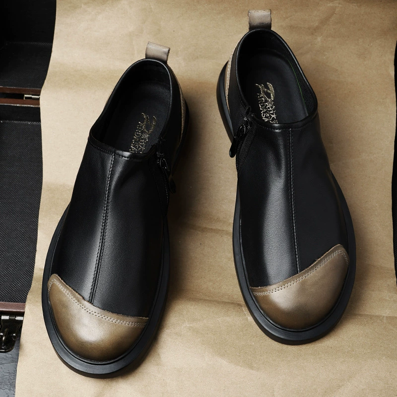 Прямые поставки с фабрики: новые универсальные модные деловые туфли-лоферы из натуральной кожи с круглым носком, трендовые дышащие классические мужские туфли.