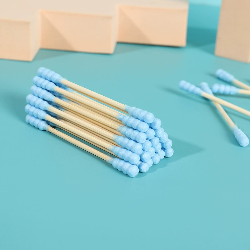 Double-sided Cotton Swabs, Bamboo Stick, 100 pcs, Reusable Soft Cotton Tips, 9.5 cm