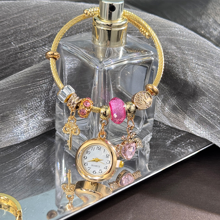 Heart Shaped Key Pendant Quartz Watch Alloy Stainless Steel Best Friend Bracelet Women's Fashion Jewelry Accessory_voghion.com
