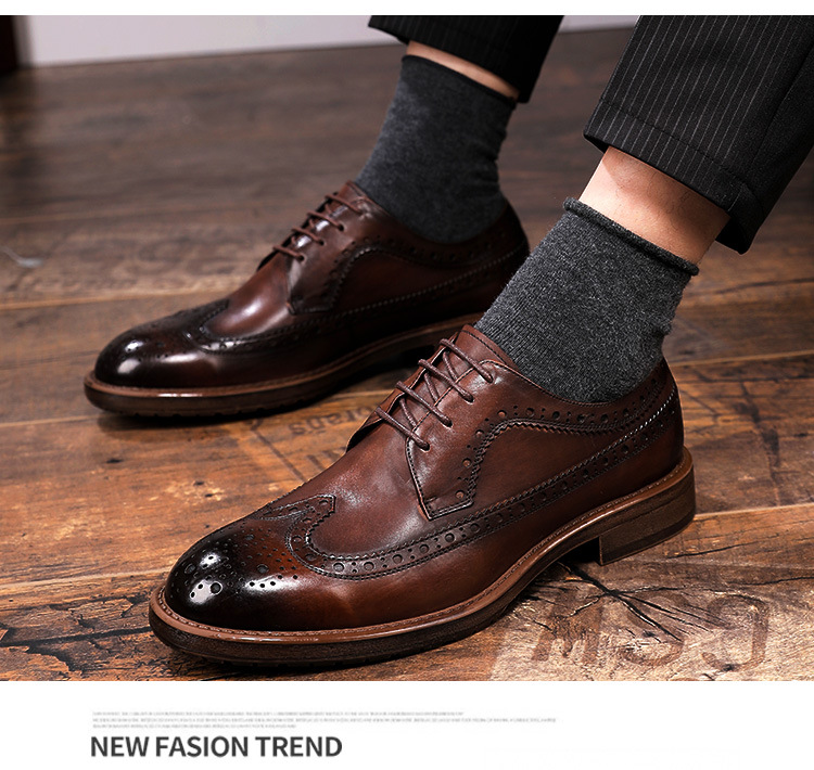 Nové kožené boty pro muže, kožená vrstva z hovězí kůže, britský styl, Brock vyřezávané, svatební boty._voghion.com