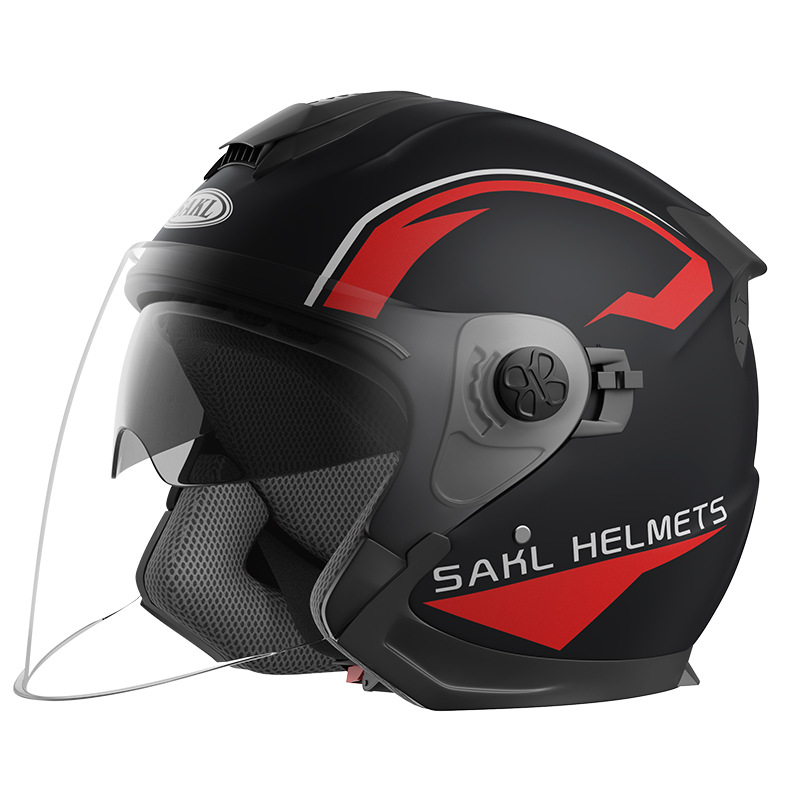 Casco de motocicleta SAK 3C certificación cuatro estaciones general medio casco invierno caliente doble lente casco de seguridad eléctrica