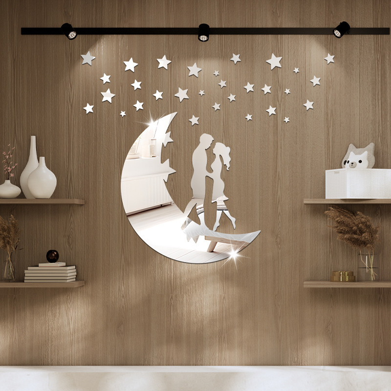 Acrylic Mirror Stickers Wall Stickers Star and Moon Lovers Combination Mythical Tiles Cowherd and Weaver Girl Self-adhesive Soft Mirror