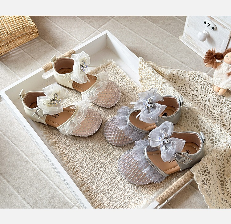 Sandali principessa argento per bambina stile coreano con fiocco_voghion.com